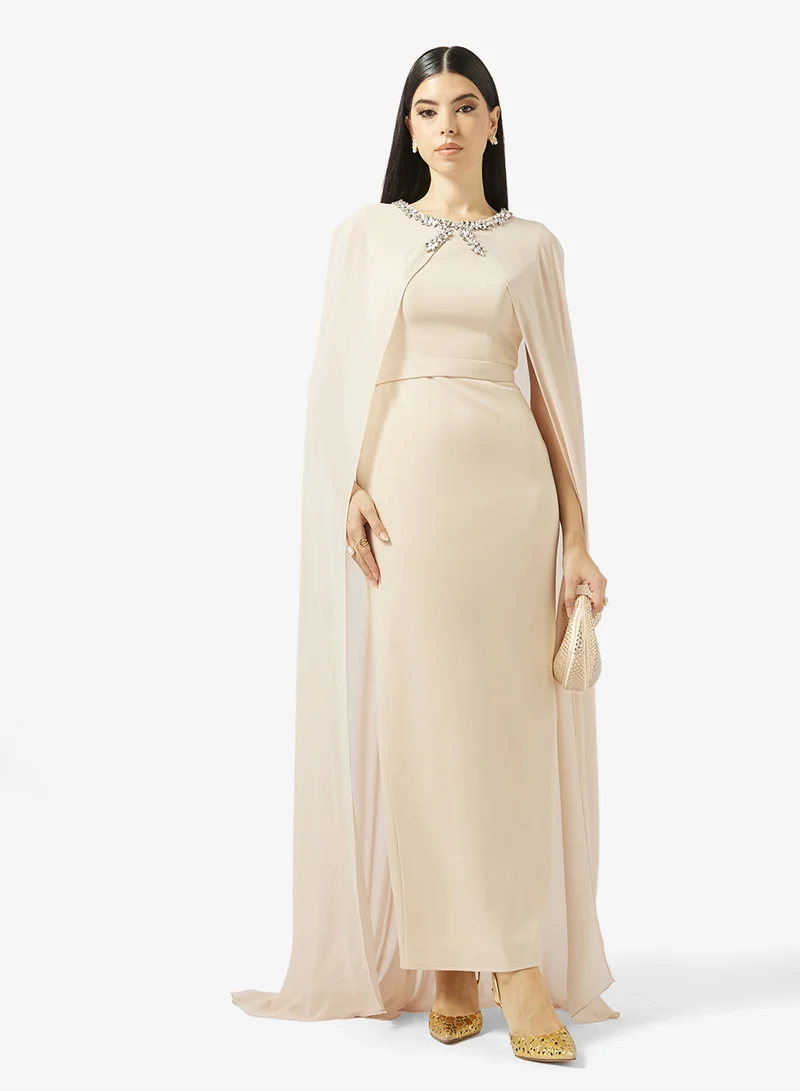Akadia Fashion  CRYSTAL NECK FLUTE SLEEVE CREPE for Women | Best Price UAE